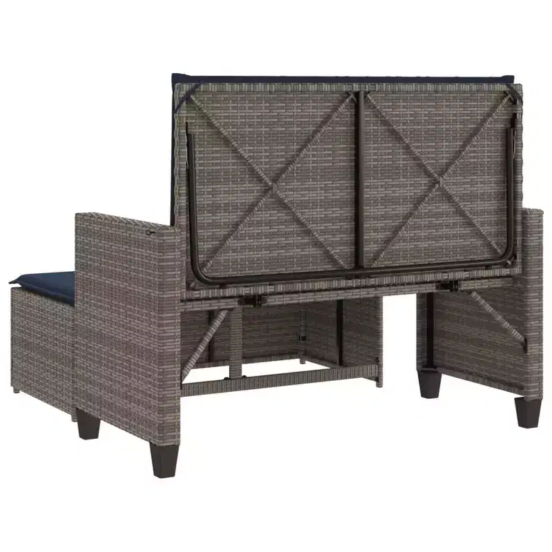 vidaXL Patio Bench with Cushions and Footstool Brown Poly Rattan