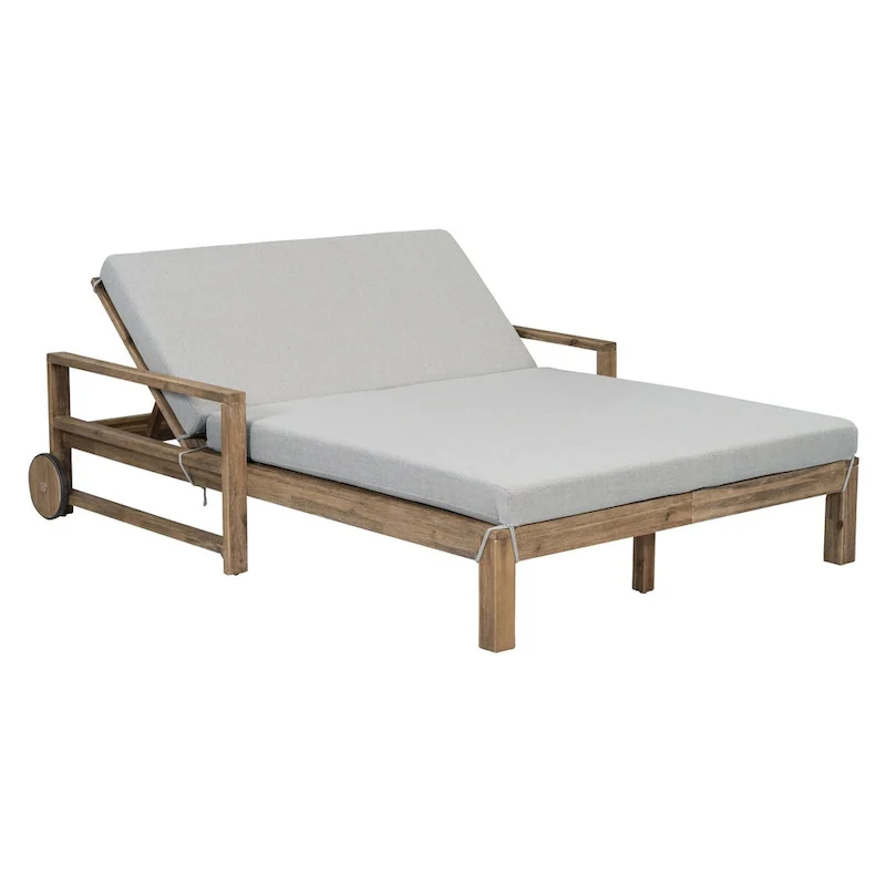 Farmhouse Acacia Wood Outdoor Sunbed with Adjustable Backrest