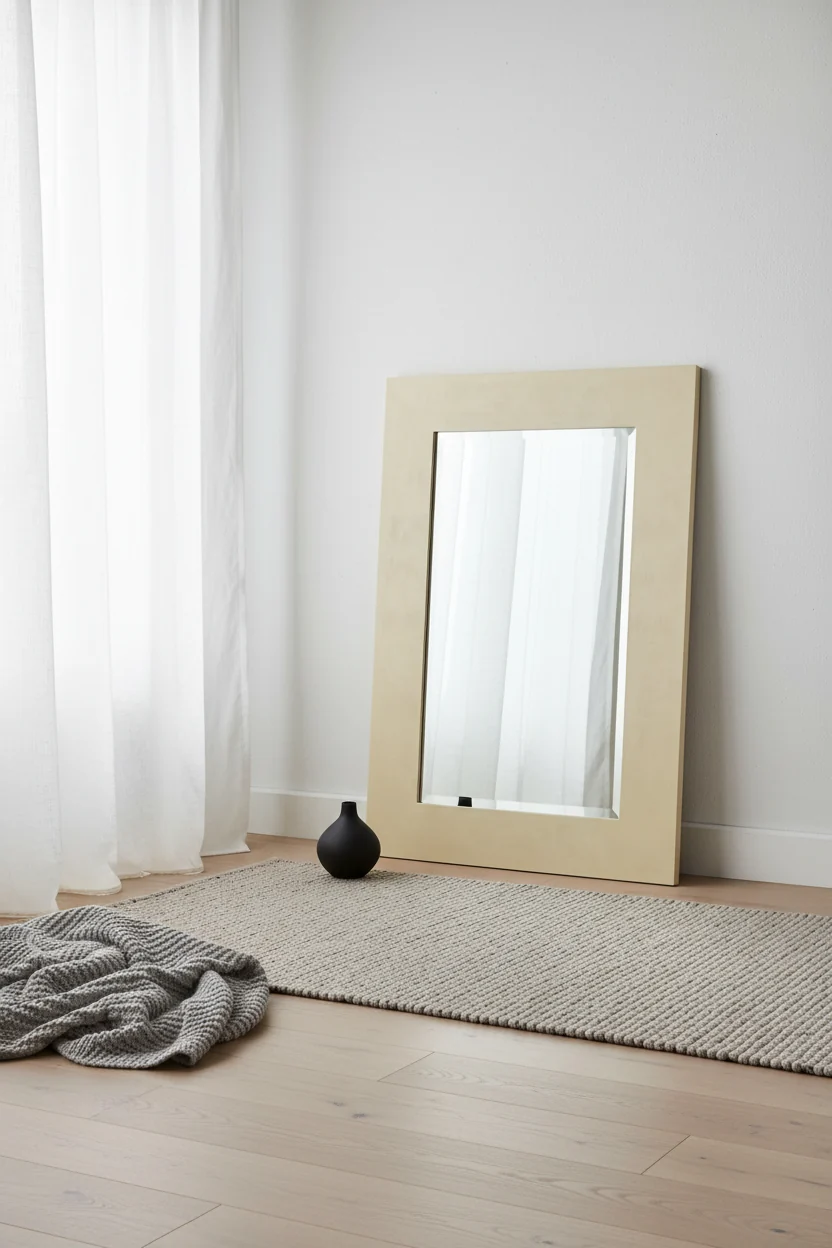 Rectangular Vanity Wall Mirror Modern Beveled Shiny Gold Leaf Wood Frame 27 Wide for Bathroom Bedroom Living Room Home Office House