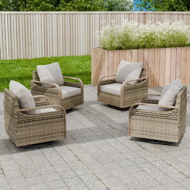 EAGLE PEAK Wicker Outdoor Rocking Chair, Swivel Rocker, Rattan Patio Furniture, 4 Chairs
