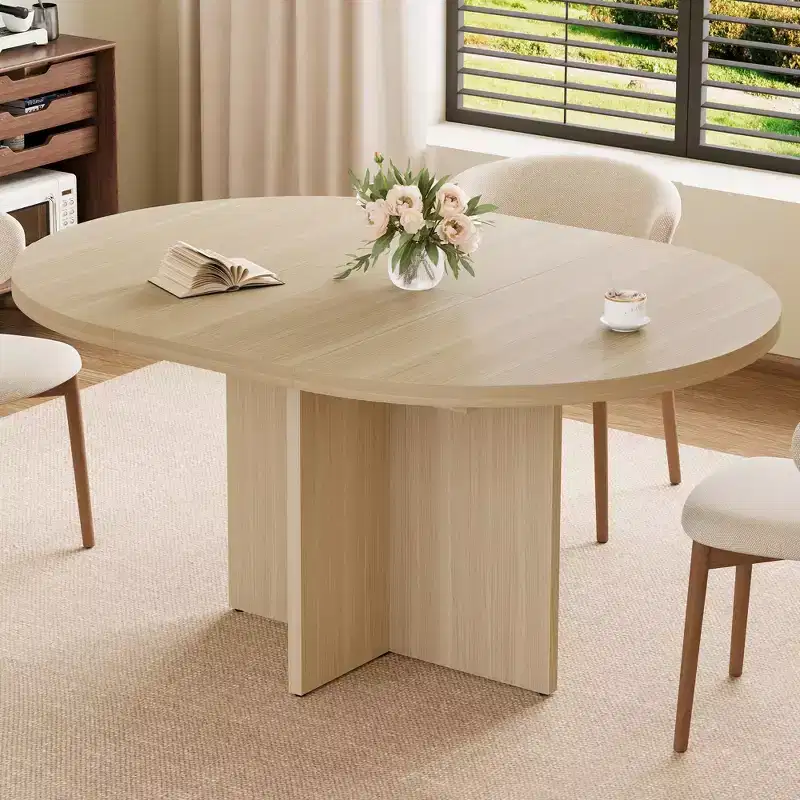 43.3''-59'' Extendable Round Dining Table for 4-8, Modern Kitchen Oval Dining Table with Removable Leaves, Dinner Table for Dining Room, Kitchen