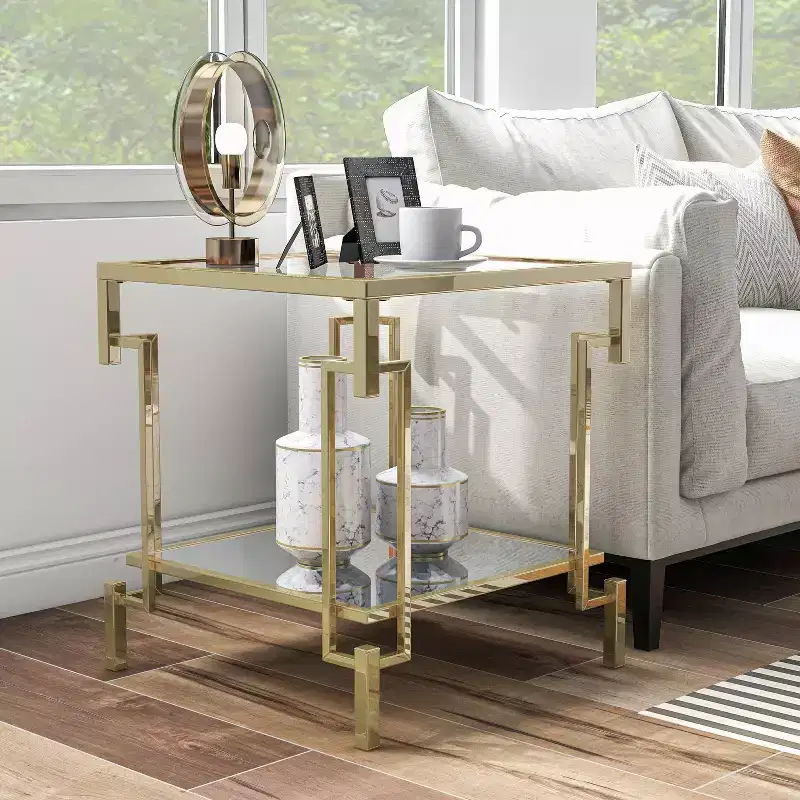 Costa Mesa Square Glass Top Contemporary End Table Champagne - miBasics