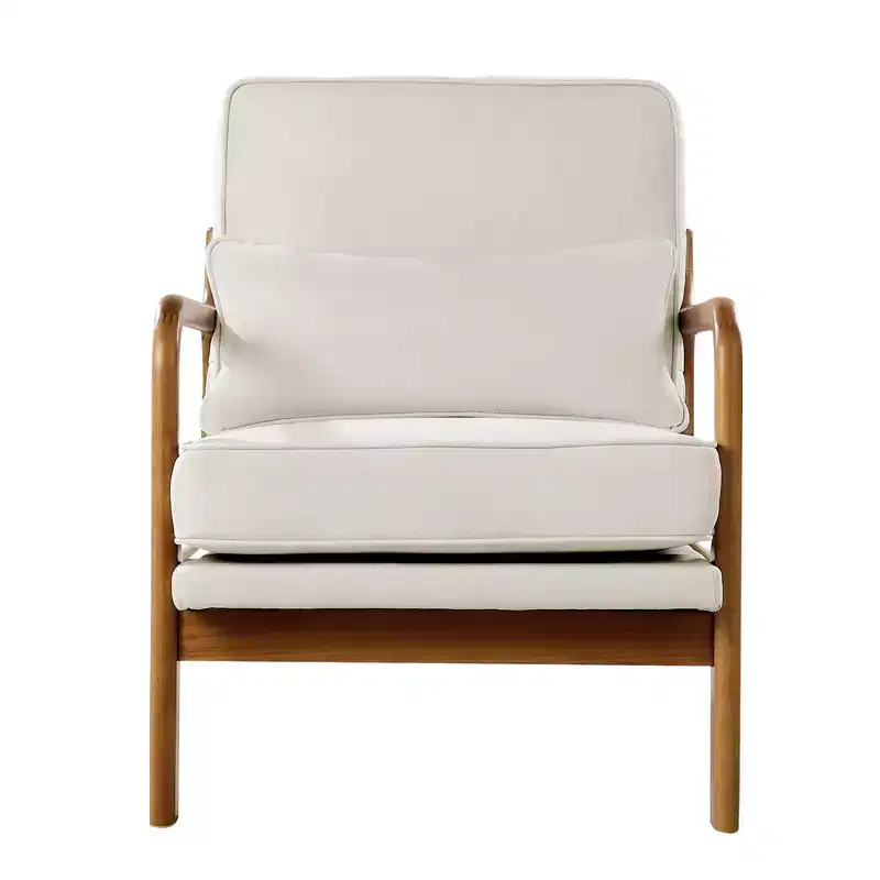 VEVOR Accent Chair, Mid Century Modern Armchair with Solid Wood Frame and Non-Slip Legs, Upholstered Leisure Chair with Linen Fabric, Beige