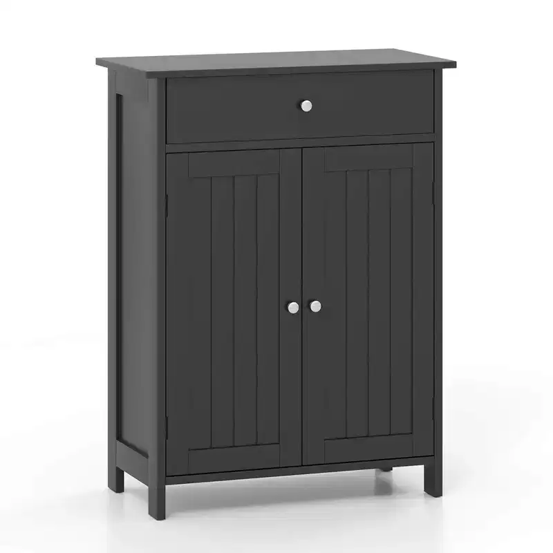 Costway Bathroom Floor Cabinet Freestanding Storage Organizer with 2 Doors Storage Cabinet Black/White