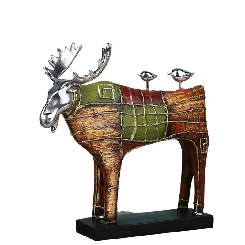 Elk & Two Birds Resin Sculpture - European Style Decor, Eco-Friendly Crafted Artwork