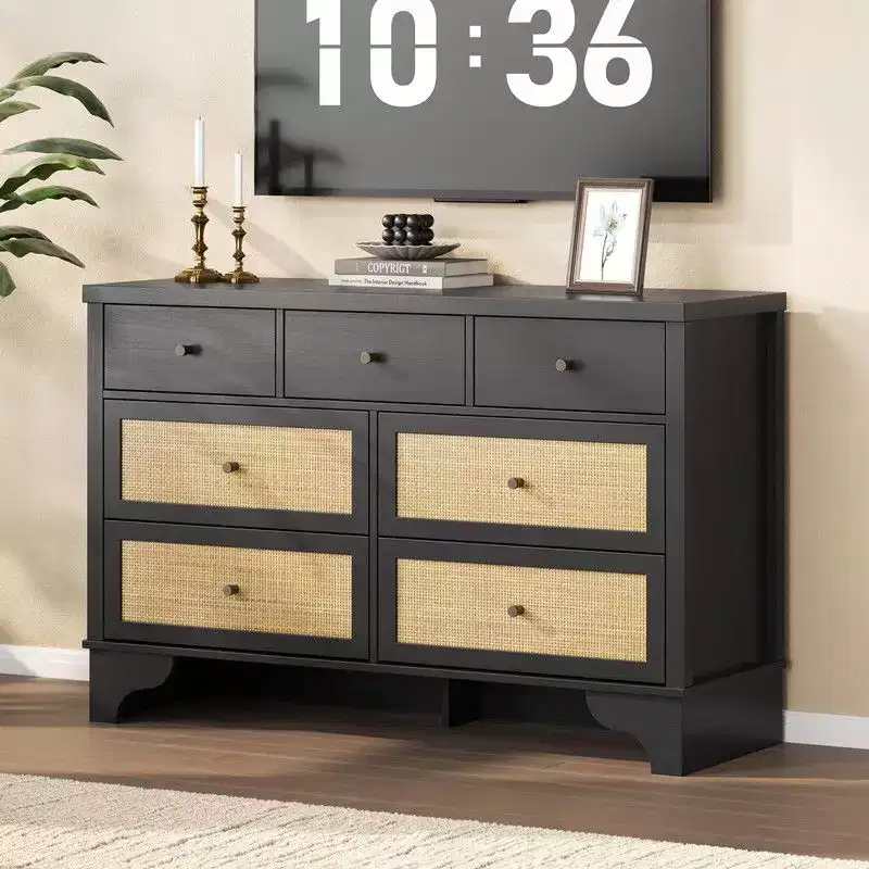 Dresser for Bedroom with 7 Drawers, 7 Drawers Double Dresser, 47.3'' Wide Wood Chest of Drawers