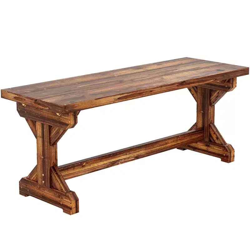 Outsunny Outdoor Wooden Bench, Rustic Garden Bench Seat, Farmhouse Backless Patio Loveseat with X-Shaped Base for Porch, Park, Lawn, Carbonized