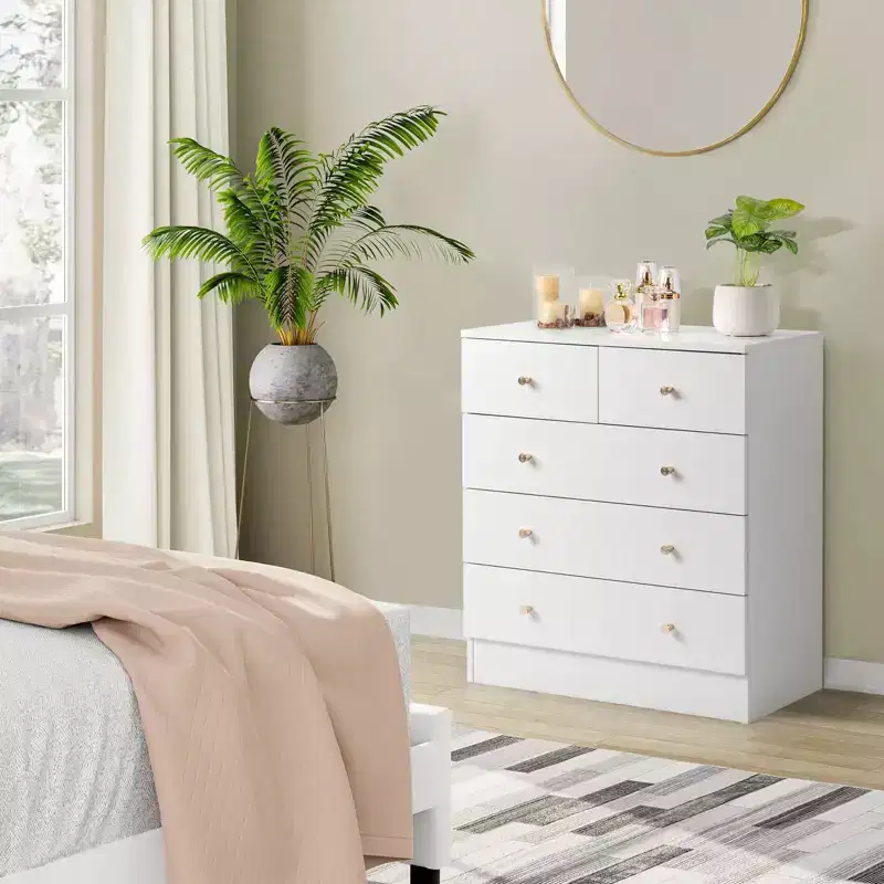 5-Drawer White Particle Board 25.98in. W Chest of Drawer