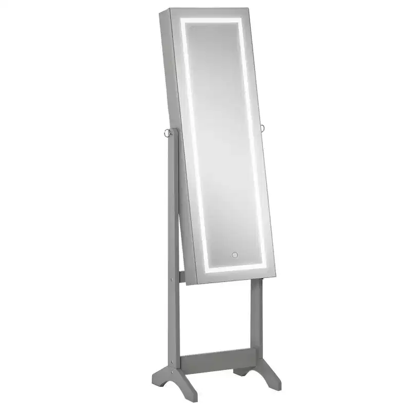 Floor Standing Jewelry Cabinet with LED Light and Full-Length Mirror