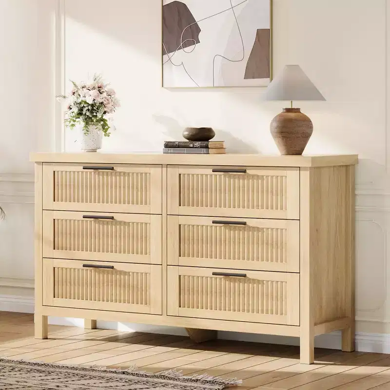 Recessed five-drawer chest with six drawers, large-capacity clothing storage cabinet, suitable for bedrooms, living rooms, or hallways.