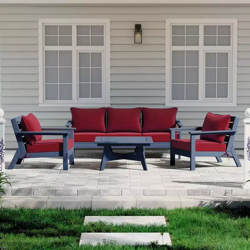 WestinTrends Avalon Outdoor 6-Piece Modular Sectional Patio Furniture Sofa Set, Navy Blue/Red