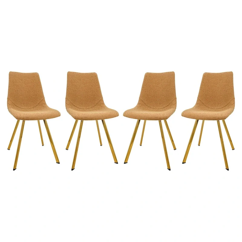 Markley Leather Dining Chair Set of 4 With Gold Metal Legs Modern Accent Side Chair