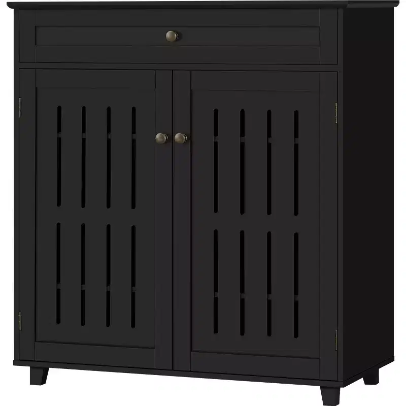 4-Tier Wooden Shoe Storage Cabinet with Louvered Doors