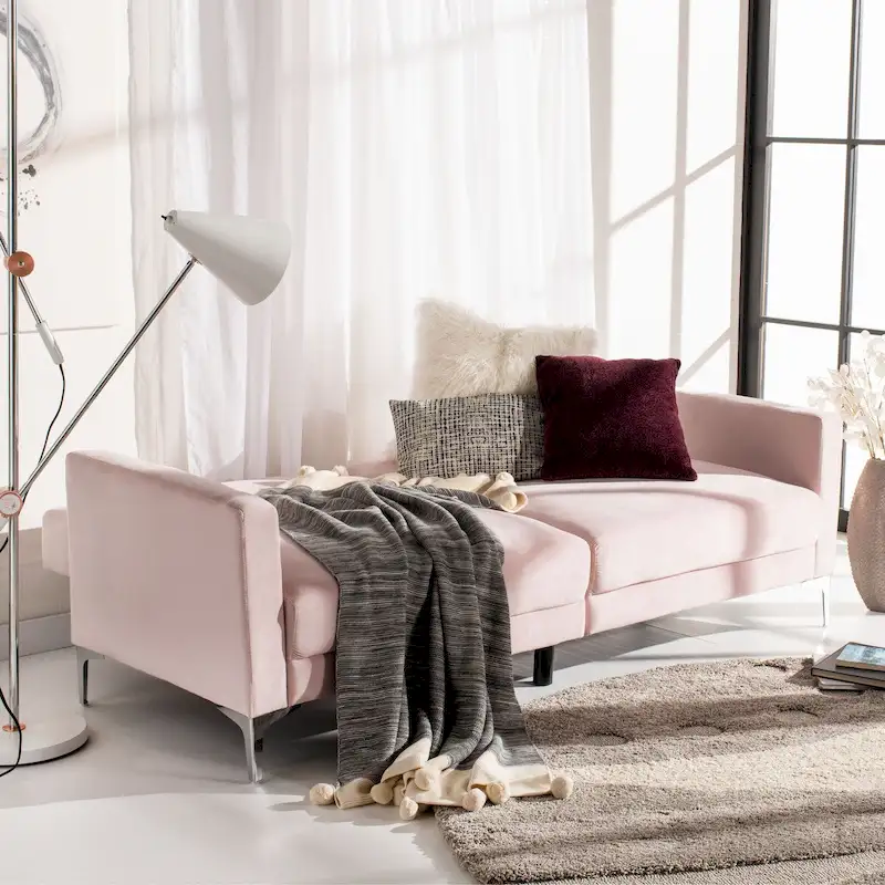 Contemporary Velvet Foldable Futon Sofa Bed with Chrome Legs