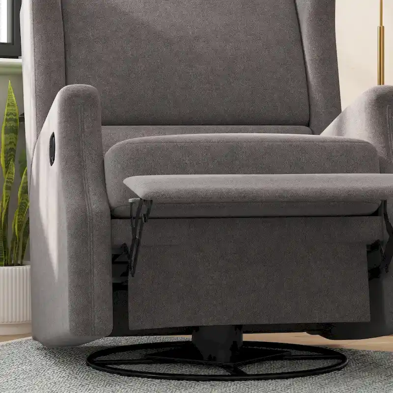 Wingback Upholstered Manual Recline Rocking Swivel Glider Chair
