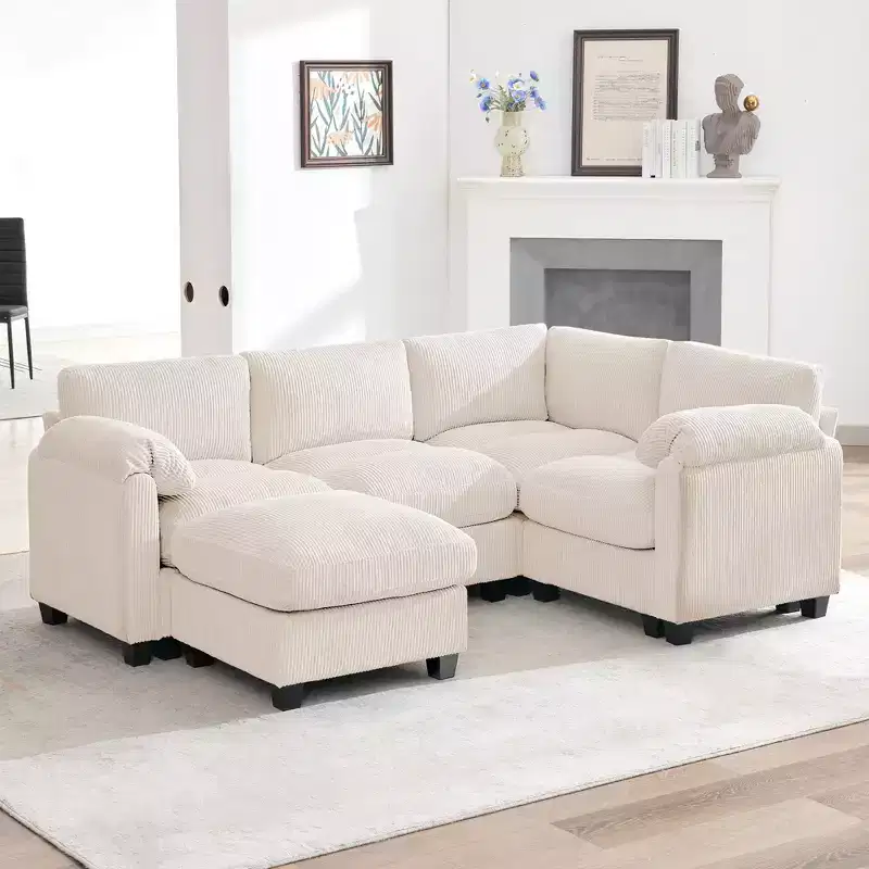 HYLEORY Modular Sectional Sofa with Movable Ottoman, U-Shape Upholstered Comfy Couch with Two-Layer Seat Cushion for Living Room,Corduroy