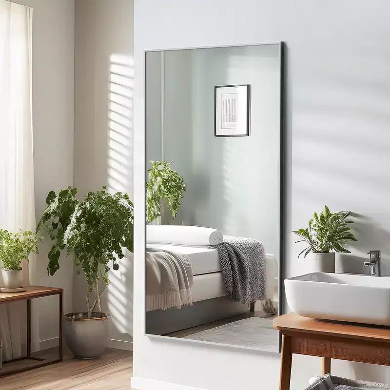 59*35 Rectangle Full-Body Mirror, Silver Aluminum Alloy Frame Full Length Mirror, Vanity Mirror for Bathroom Bedroom Entryway Living/Dressing Room