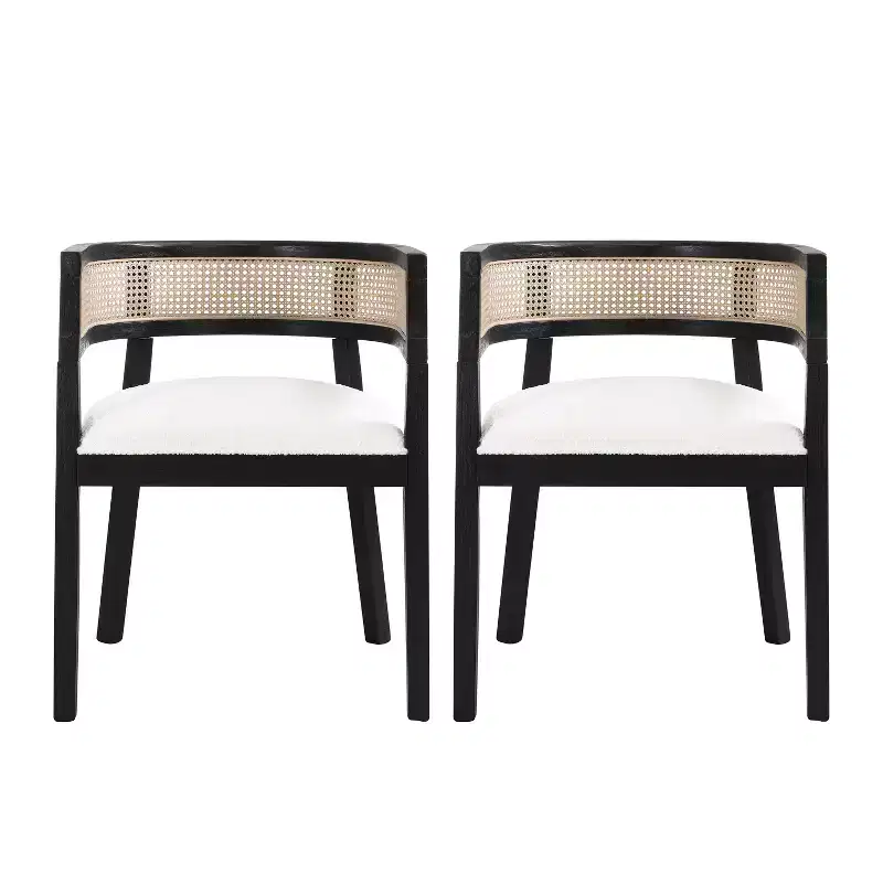 Christopher Knight Home Cinnabar 19.75 Seat Height Upholstered Rubberwood Tub Dining Chairs with Cane Back(Set of 2)