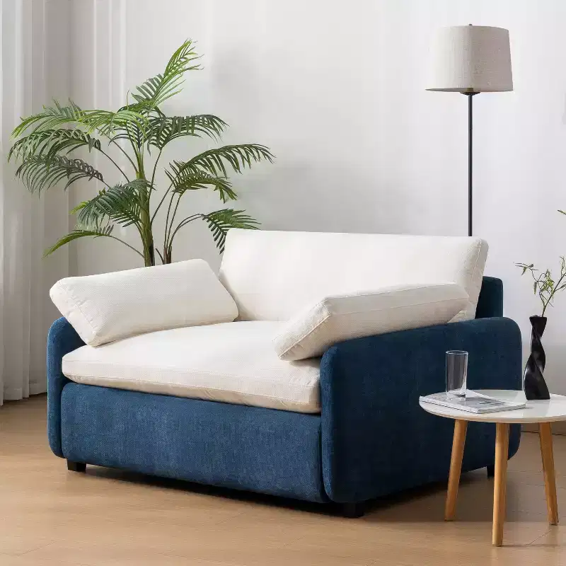 Zeus & Ruta 50 x 43 Oversized Chenille Single Sofa Chair, Wide and Deep Seat Accent Chair (Yellow/Blue/Gray)