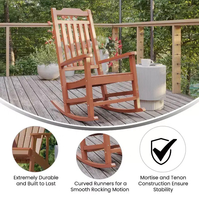 Emma and Oliver All-Weather Rocking Chair in Faux Wood - Patio and Backyard Furniture