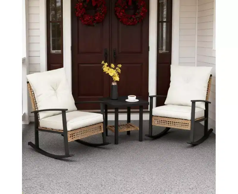 GDFStudio Ocilla Outdoor Iron and Rattan 3 Piece Chat Set