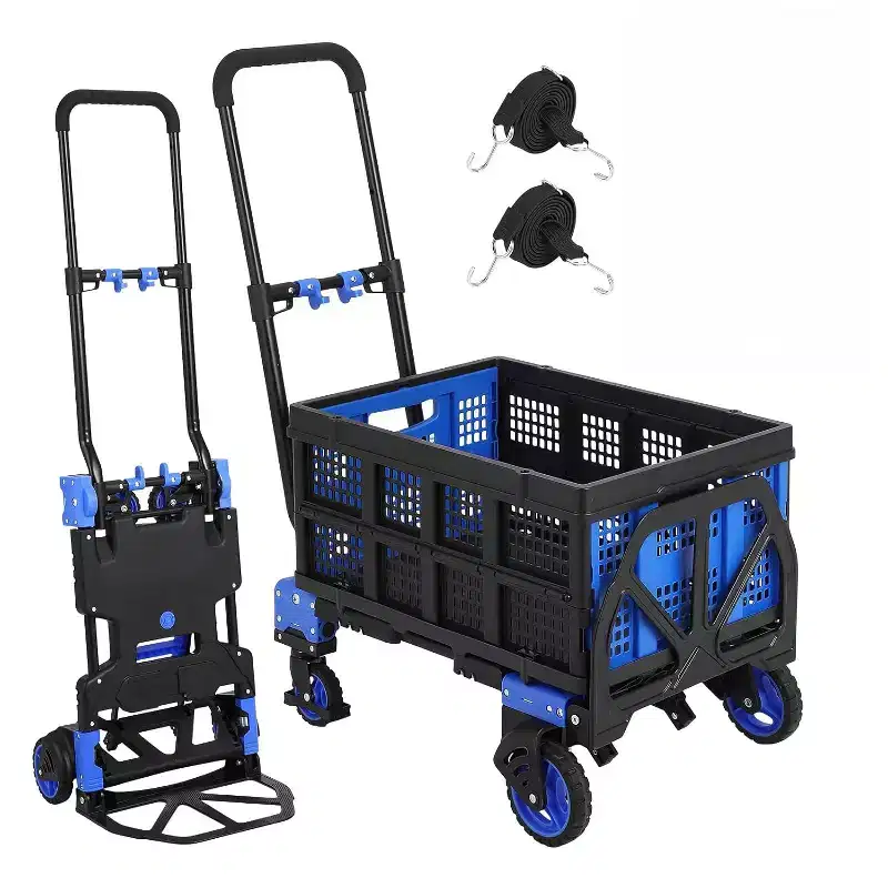 2-in-1 Folding Hand Truck Dolly with Foldable Basket, 330 lb Capacity