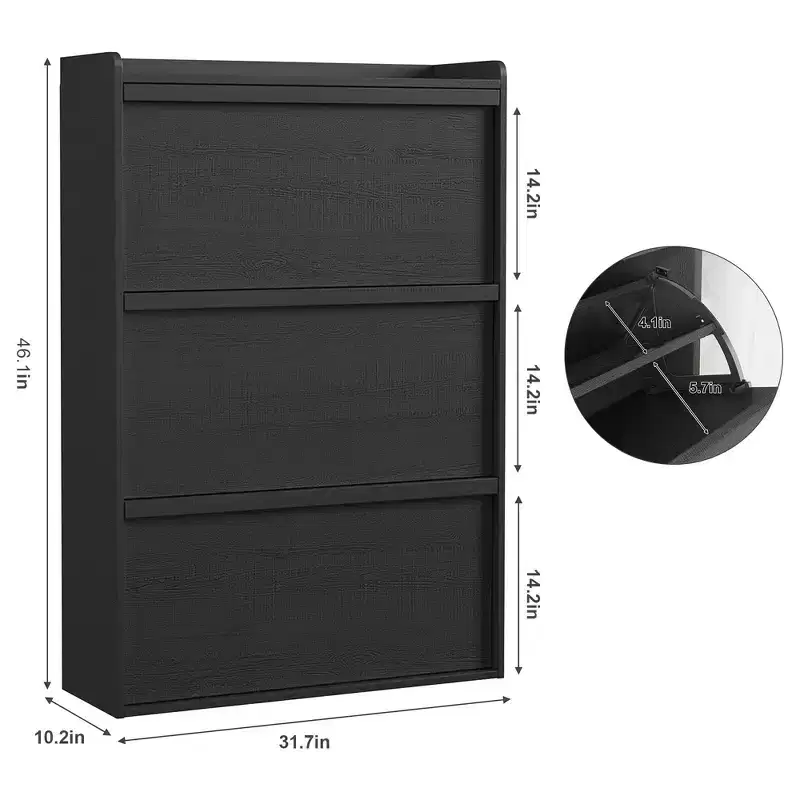 Shoe Cabinet, 3 Flip Drawers - Modern Entryway Shoe Storage Organizer, Narrow Wooden Rack with Adjustable Shelves, Space-Saving, Black