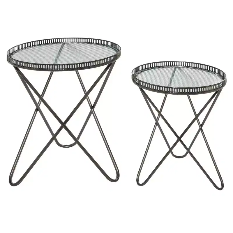 Set of 2 Industrial Metal Accent Tables Gray