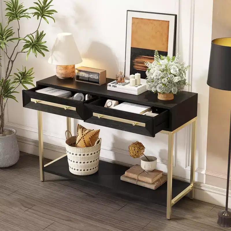 45.5W Console Table, Entryway Table with Two Drawers, Retro Hallway Table with Striking Geometric Design