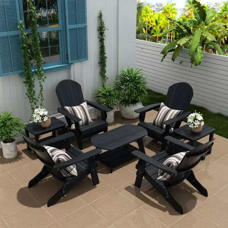 WestinTrends 7-Piece Outdoor Folding Adirondack Chair Conversation Set