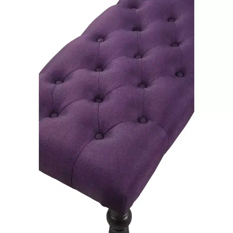 Fabric Tufted Turned Leg Dining Bench, Purple