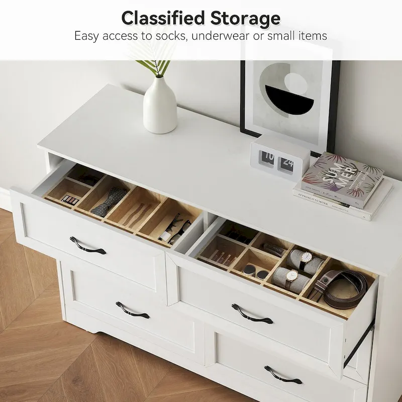 6-Drawer Dresser – Grey / White / Multi, Rustic Wood Grain, 1-Person Use