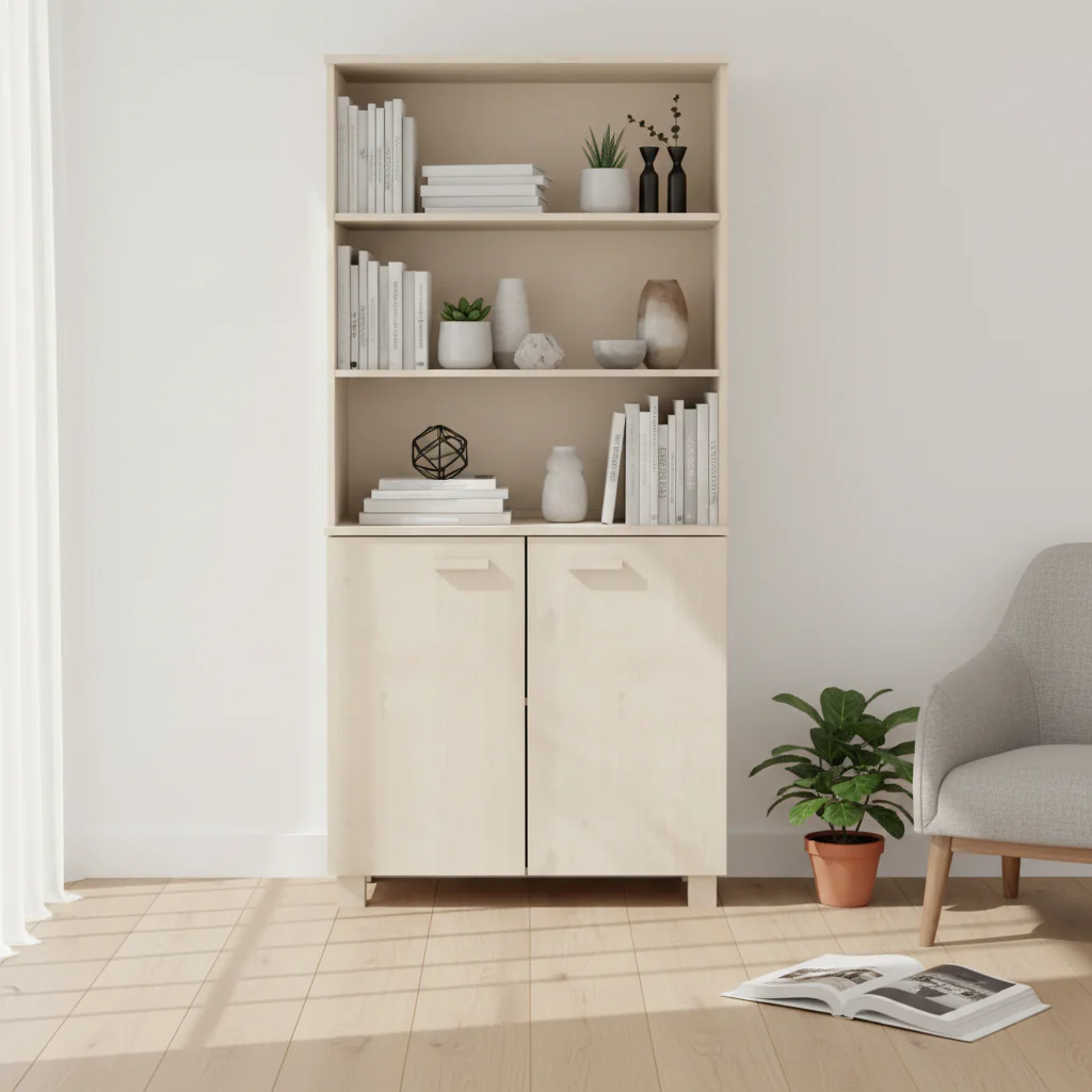 Drawer Cabinet Bookshelf with Storage Shelves  Solid Wood Pine - 33.5 x 13.8 x 70.9