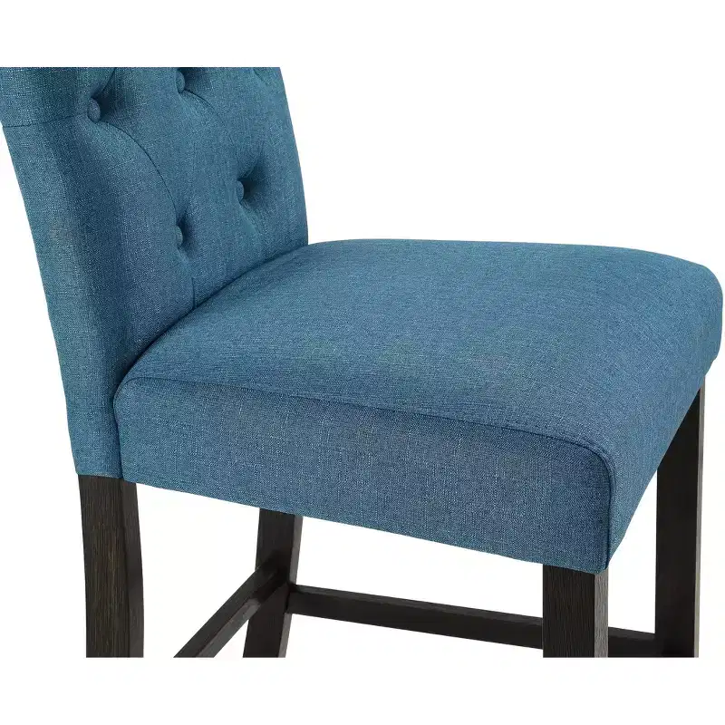 Solid Wood Tufted Counter Height Dining Stool Set of 2, Blue