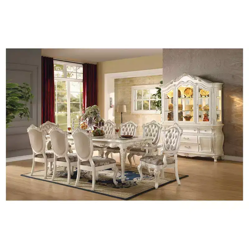 Set of 2 Chantelle Arm Dining Chair Pearl White/Rose Gold - Acme Furniture: Mirror Trim, Faux Leather, Poplar Wood