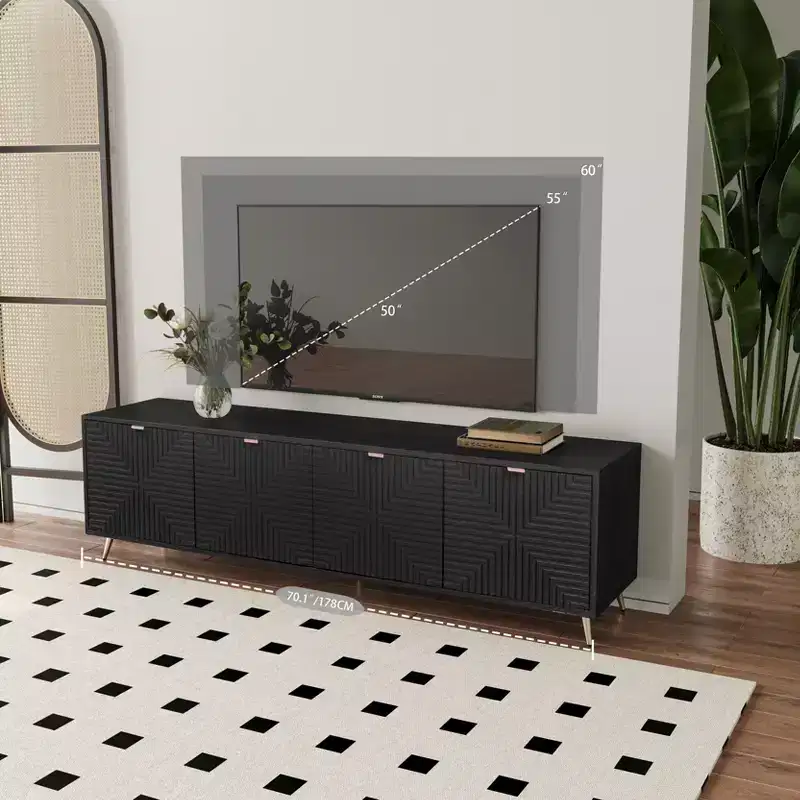 GDFStudio Mamie Modern 90 Wooden Extendable TV Stand with 2-Cabinets