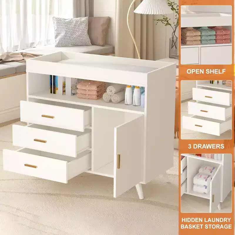 Natural Wood, 3-Drawer Changing Table Dresser, 1-User