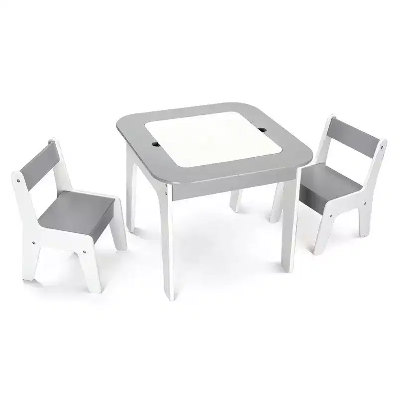 Karl Home 5-In-1 Wooden Kids Table And Chairs Set With Flip-Top Lids in Gray