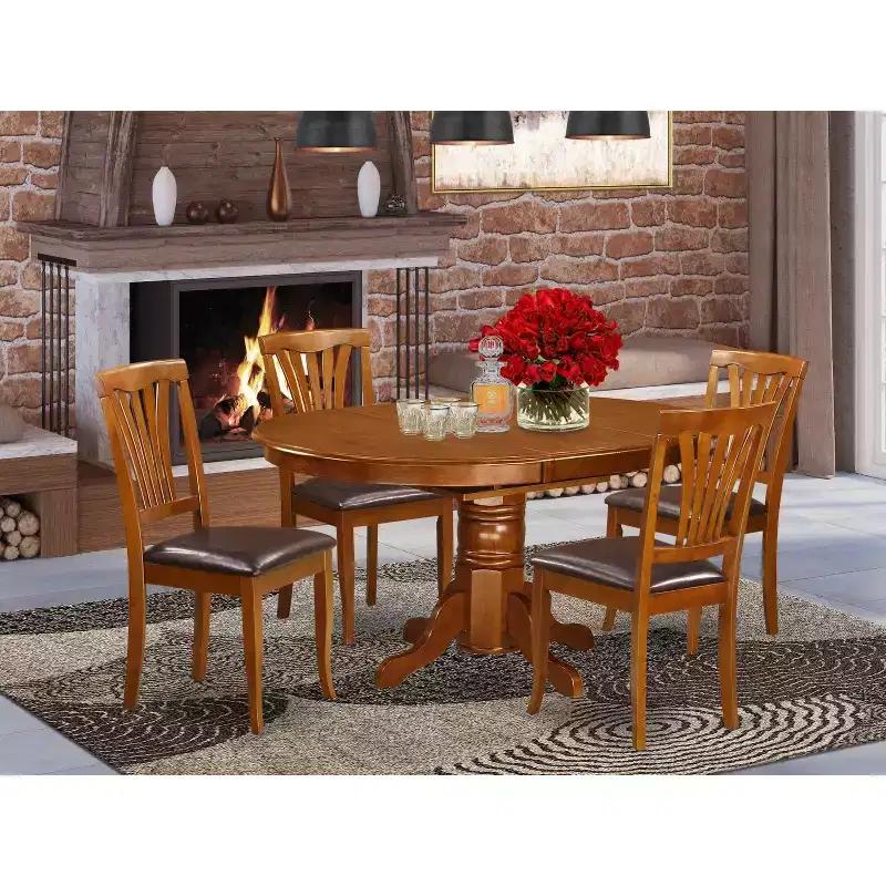 5-Piece Oval Saddle Brown Finish Solid Wood Top Dining table with 4 Chairs with