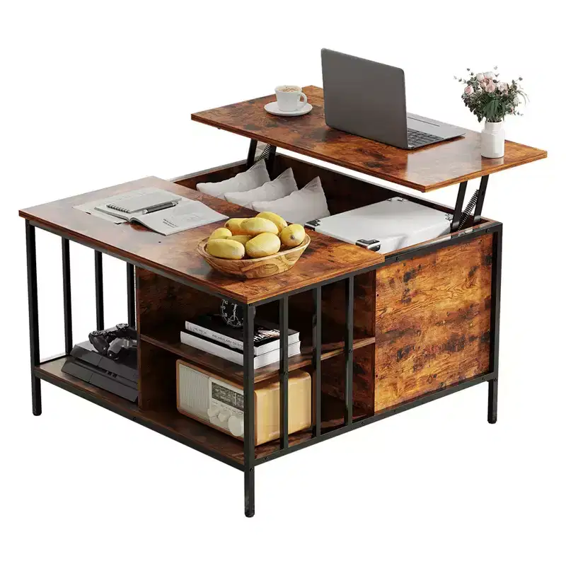 32H Farmhouse Lift Top Coffee Table,Adjustable Height(20.3-25.6)with Hidden Compartment&3 Shelves,110LBS Capacity for Living Room
