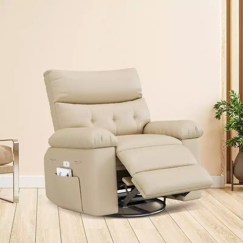 Swivel Recliner sofamade of thickened artificial leather, with massage, reclining and side pocket functions, suitable for living room and bedroom.