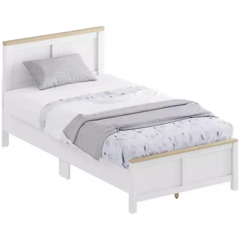 HOMCOM Bed Frame with Headboard and Footboard, Platform Bed Frame with Wooden Slats, No Box Spring Needed, Easy Assembly, White