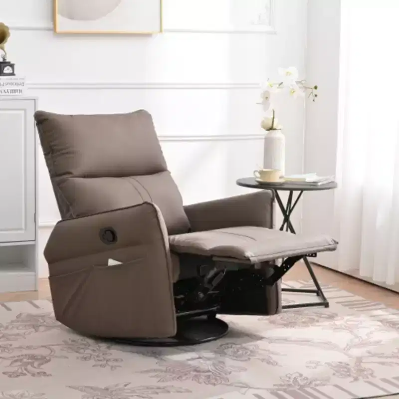 PU Rocking Recliner, 360-degree Rotating & Sliding Baby Rocking Chair, Modern Small Rocking & Rotating Recliner For Bedroom
