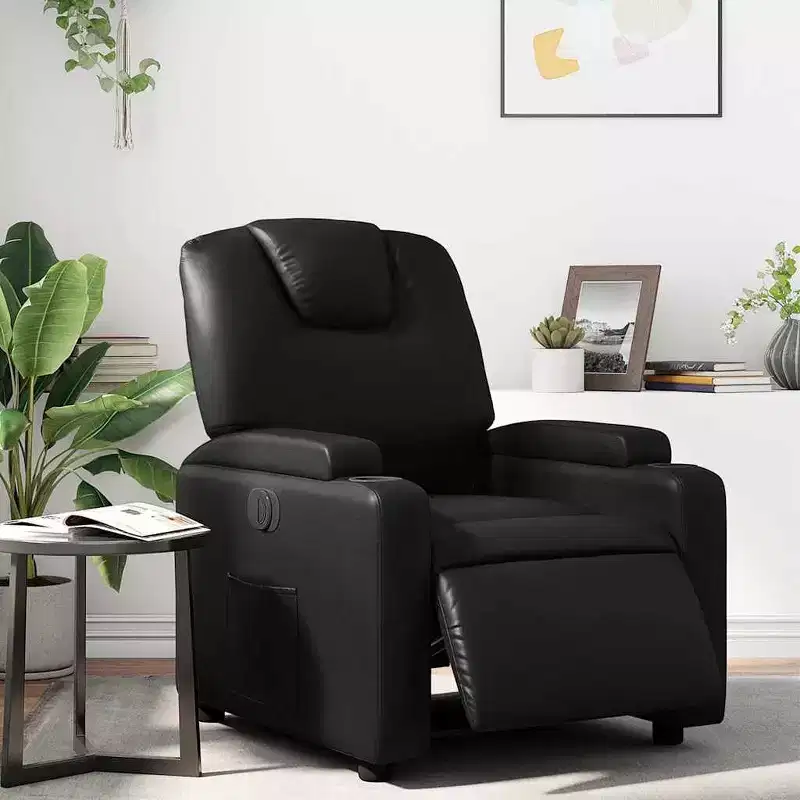 vidaXL Black Faux Leather Electric Recliner Chair - Motorized Reclining Armchair with Cup Holders for Living Room/Office