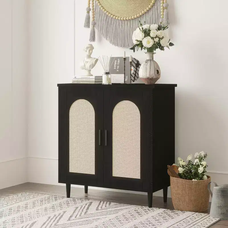 Door Rattan Storage Cabinet, Kitchen Sideboard Buffet with Adjustable Shelves for Living Room, Hallway