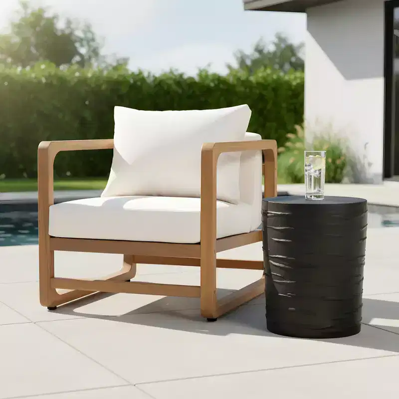 Christopher Knight Home Honora Patio 2 Piece Acacia Wood Oversized Seating Set with Cushions and Lightweight Concrete Table