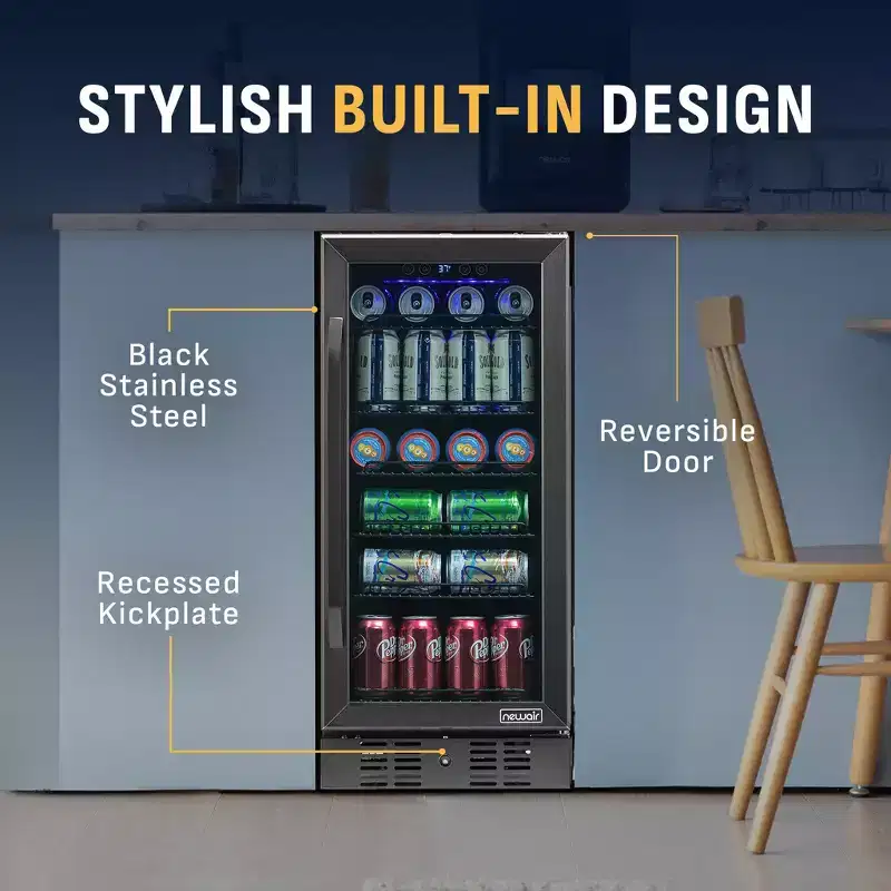 Newair 96-Can Built-In Black Beverage Fridge - 15
