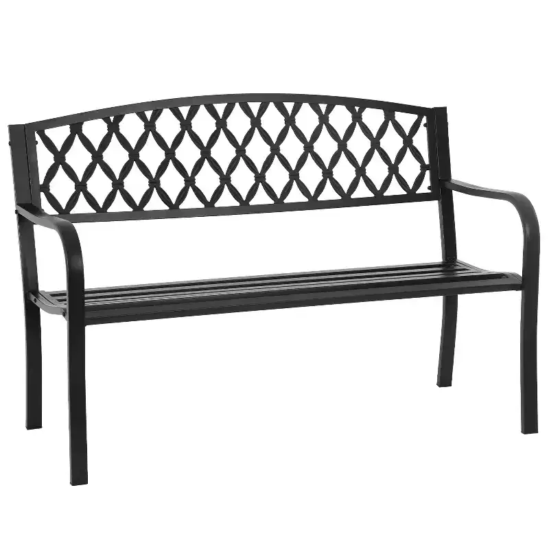 FDW Garden Bench 50 Inch Park Bench Metal Outdoor Benches Weather-Resistant for Lawn Yard Porch Work Entryway, Black