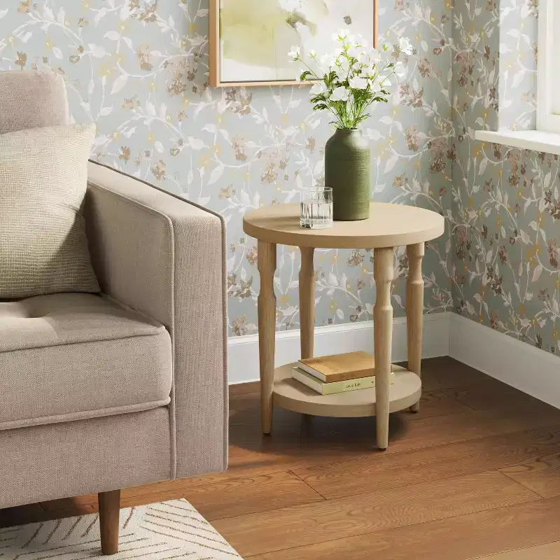 Turned Wood Side Table with Shelf Natural - Threshold™