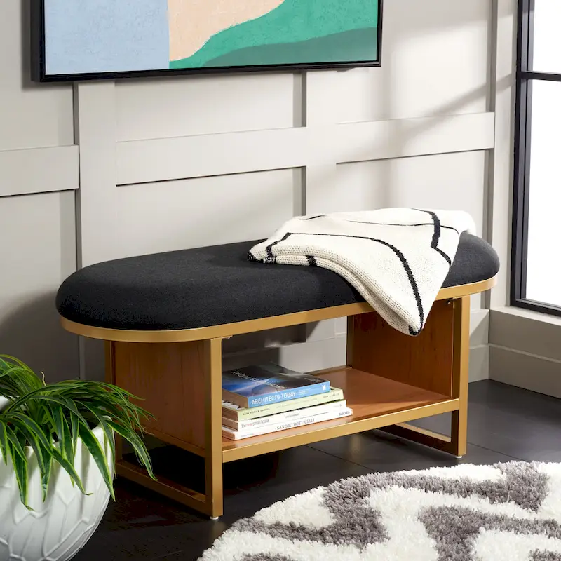 SAFAVIEH Home Collection Iona Open Shelf Bench W/Cushion - 42 W x 15 D x 18 H